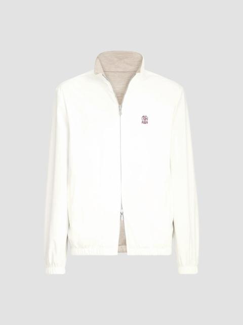 Brunello Cucinelli Men's Bonded Nylon Reversible Outerwear Jacket with Logo - Off White