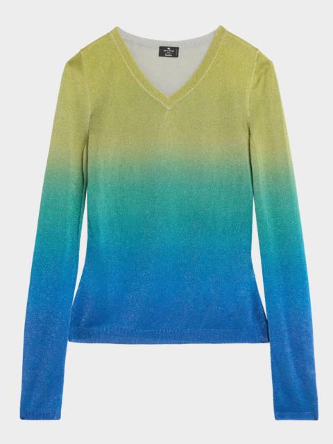 Etro Metallic Ombre Knit V-Neck Sweater