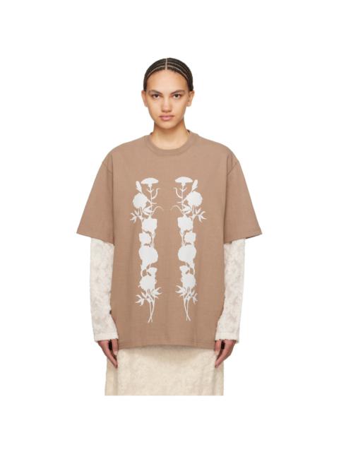 Brown 'White Foliage' Long Sleeve T-Shirt