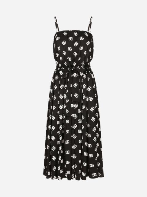 Dolce & Gabbana Charmeuse calf-length dress with all-over DG logo print