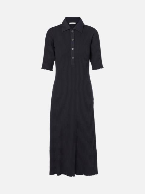 Vince Ribbed-knit cotton-blend polo dress