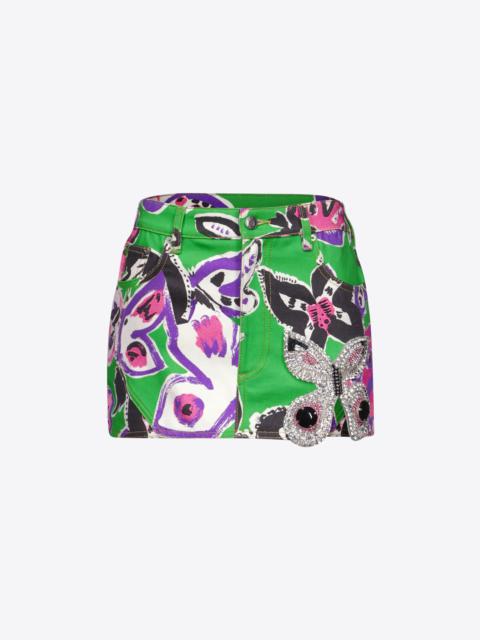 AREA BUTTERFLY PRINTED DENIM MINI SKIRT