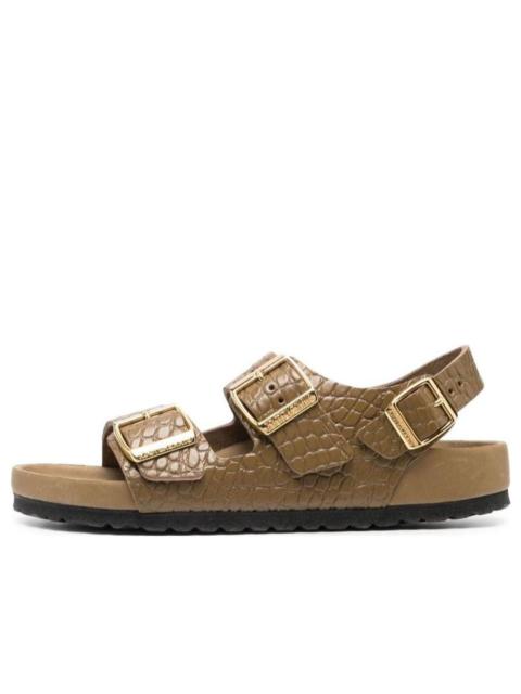 BIRKENSTOCK Birkenstock Milano Embossed Leather Narrow Fit Sandals 'Emboss Mud Green' 1024258