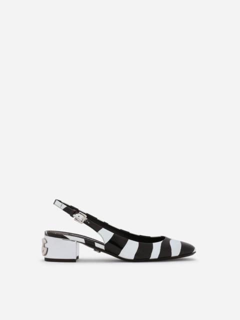 Dolce & Gabbana Printed patent leather slingbacks with DG Karol heel