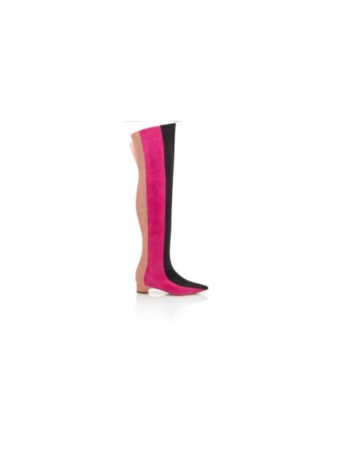 Manolo Blahnik Black, Pink and Beige Suede Thigh High Boots