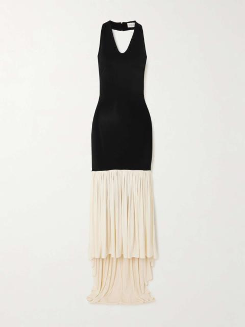 NINA RICCI Two-tone pleated jersey halterneck maxi dress