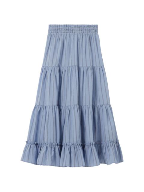 Claudie Pierlot striped ruffled-tiers A-line skirt