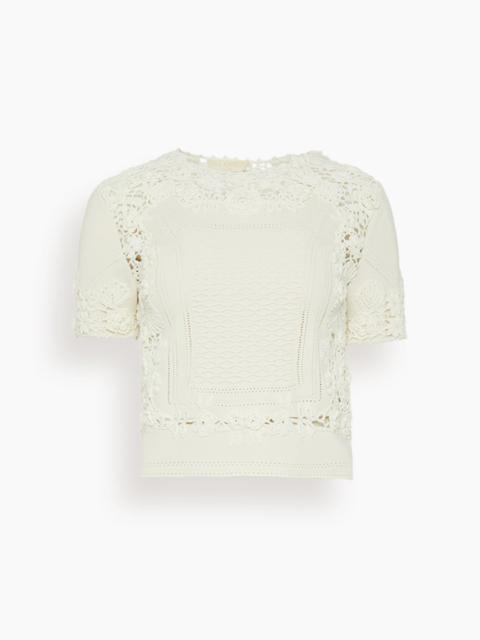 ULLA JOHNSON Stella Short Sleeve Knit Top in Pristine
