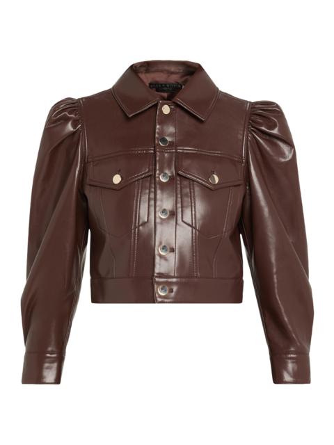 Alice + Olivia Women's Lana Faux-Leather Trucker Jacket - Dark Chocolate