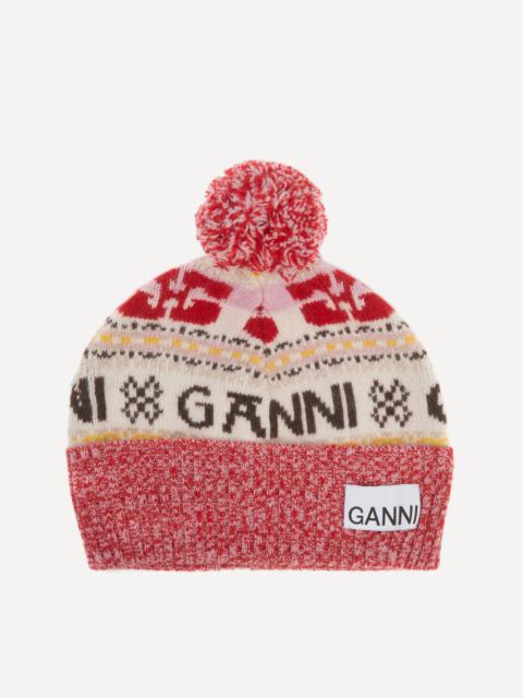 GANNI Graphic Wool Beanie Hat