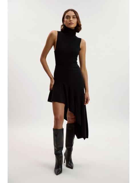 KAREN MILLEN Viscose Blend Asymmetric Hem Knit Midi Skirt