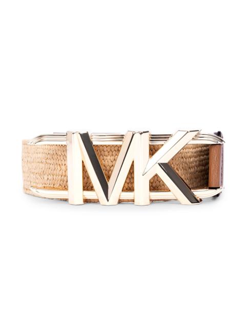 MICHAEL KORS Women's MK Logo Stretch Straw Belt - Brown