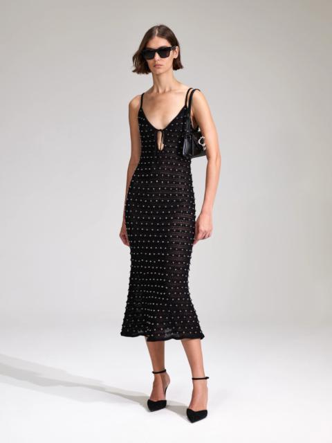 self-portrait Black Beaded Knit Midi Dress