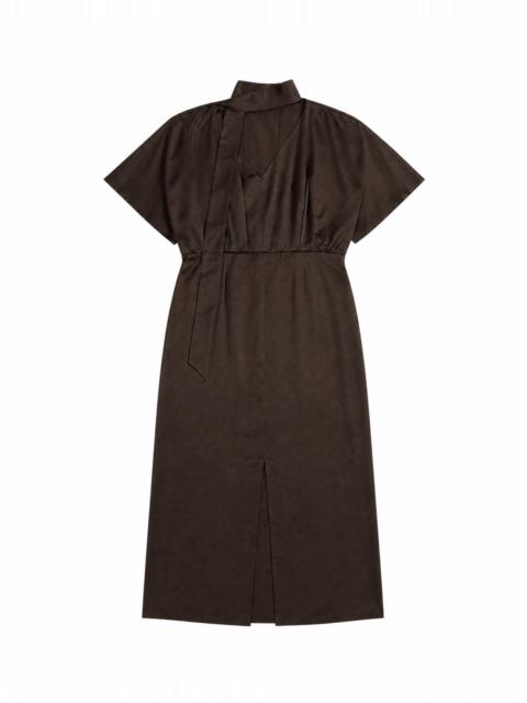 The Kooples BROWN SATIN MAXI DRESS WITH A LAVALLIÈRE NECKLINE