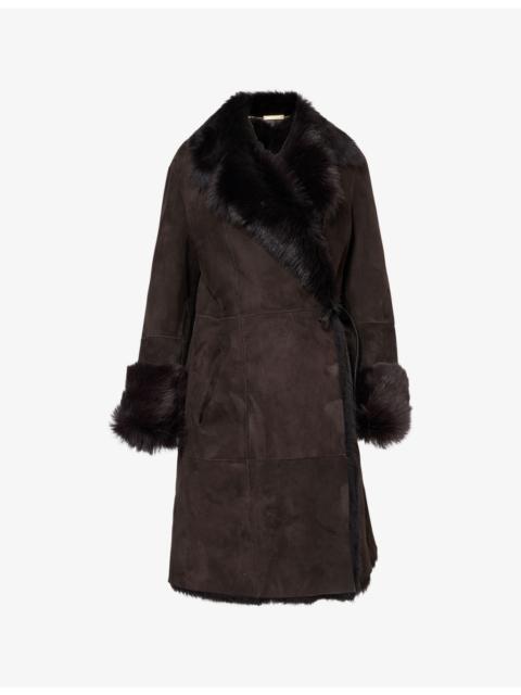 NOUR HAMMOUR Joni Midlength Notch-Lapels Shearling Coat
