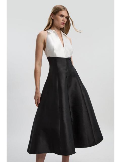 KAREN MILLEN Petite Twill Contrast Tux Tailored Full Skirted Shirt Dress