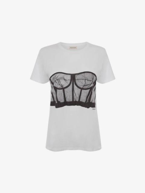 Alexander McQueen Women's Bustier Print Cropped T-shirt in White