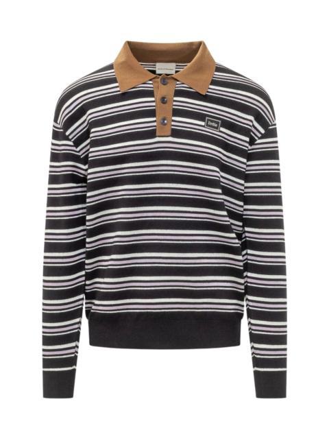 Drôle de Monsieur Striped Knit Long Sleeve Polo Shirt