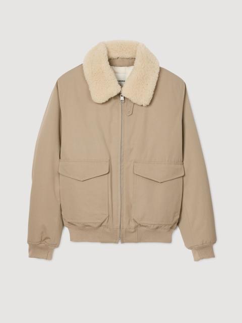 Sandro SHEARLING COLLAR AVIATOR JACKET