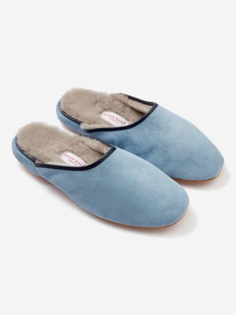 Derek Rose Women's Mule Slippers Imogen Suede Sheepskin Blue