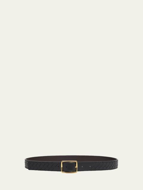 Bottega Veneta Reverso Intrecciato Calfskin Leather Belt