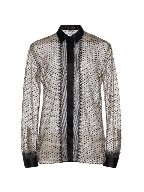TOM FORD Flocked Polka-Dot Lace Shirt nude