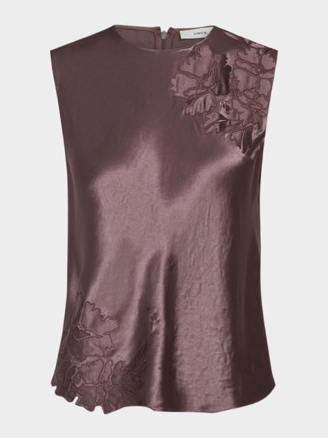 Vince Floral-Embroidered Satin Shell