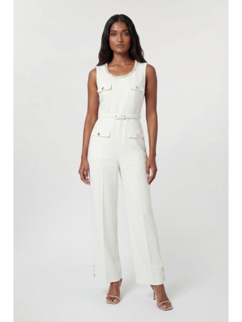 KAREN MILLEN Compact Stretch Embellished Trim Tailored Wide Leg Jumpsuit