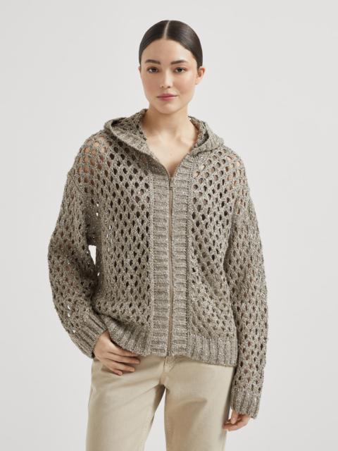 Silk and linen dazzling net hooded cardigan