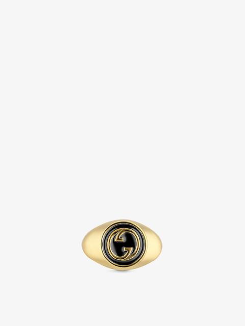 Blondie black-enamel interlocking-G gold-toned metal ring