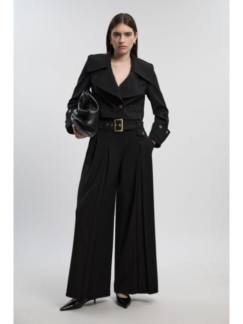 KAREN MILLEN Polished Tailored Pleated Wide Leg Belted Trouser