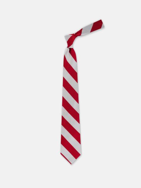 J. PRESS MADE-IN-USA BURGUNDY & SILVER GUARD STRIPE SILK REPP TIE