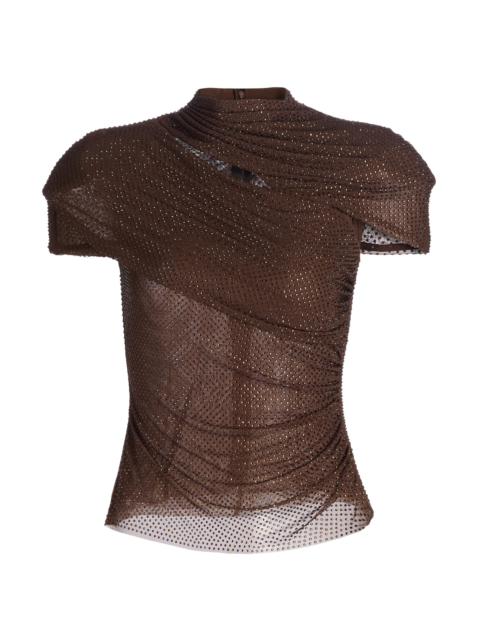 self-portrait Women's Rhinestone Cutout Mesh Top - Brown