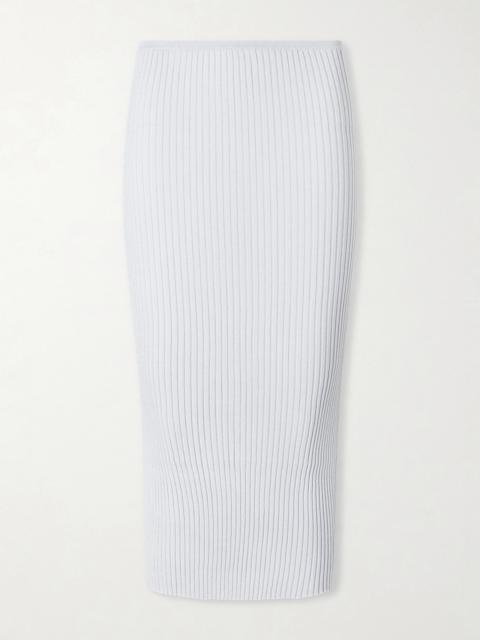 LESET Blake Metallic Ribbed-knit Midi Skirt