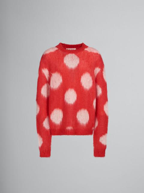RED MOHAIR JUMPER WITH MAXI POLKA DOTS