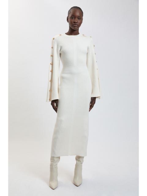 KAREN MILLEN Military Button Up Sleeved Knitted Midi Dress