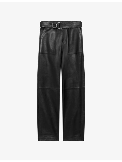 The Kooples Belted Straight-Leg Leather Trousers