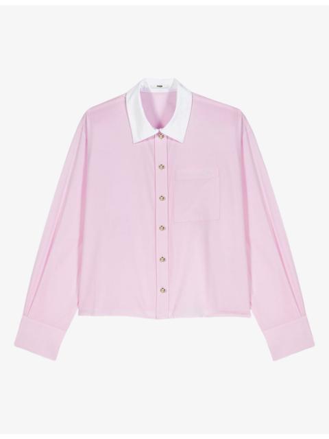 maje Contrast-Collar Boxy-Fit Cotton Shirt