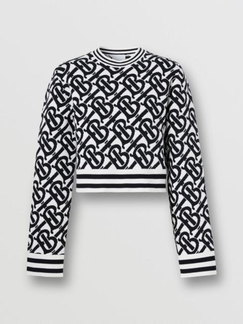 Burberry Monogram Wool Blend Jacquard Cropped Sweater