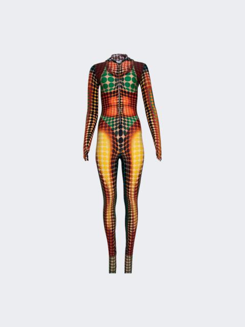 Jean Paul Gaultier High Neck Hooded Jumpsuit Orange, Blue, Brown