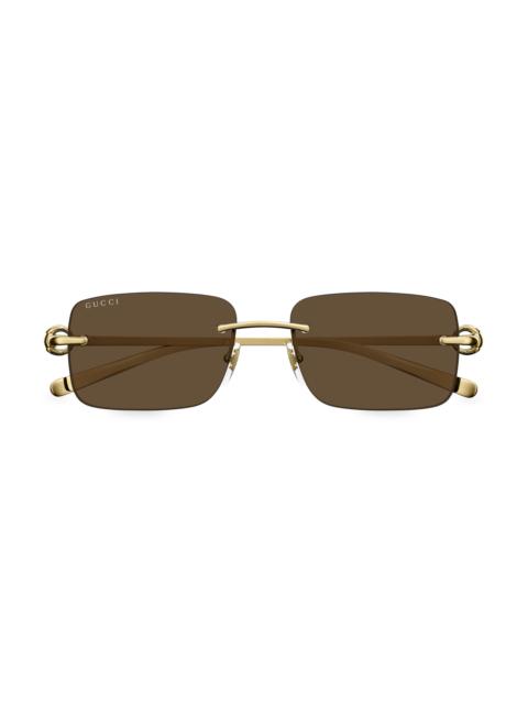 GUCCI Men's Horsebit Top Bar 55MM Square Sunglasses - Brown Gold