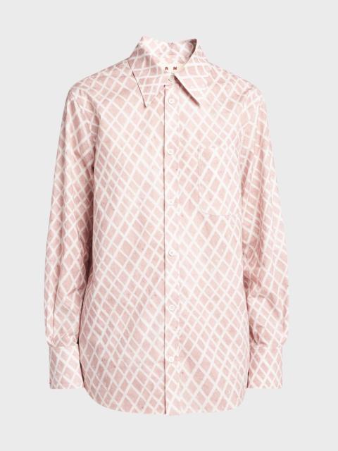 Lattice-Print Long-Sleeve Button-Down Shirt