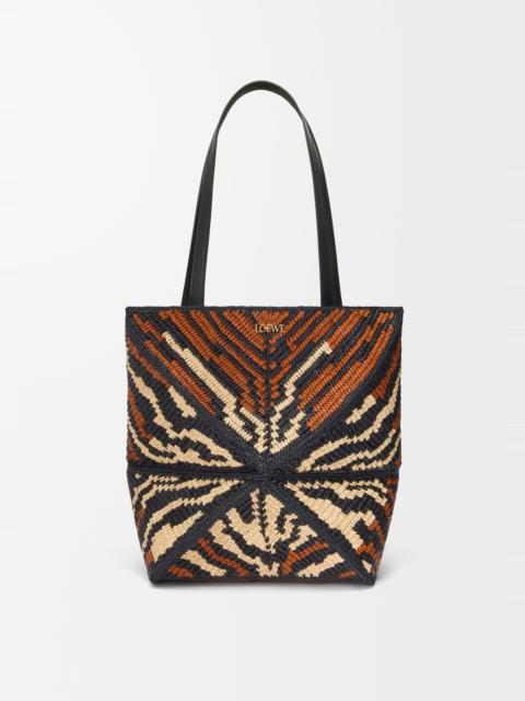 Medium Puzzle Fold Tote in raffia and calfskin