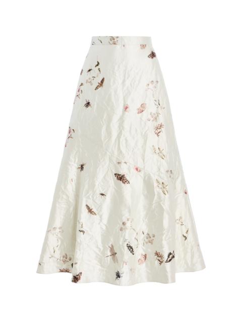 Erdem Printed A-Line Midi Skirt ivory