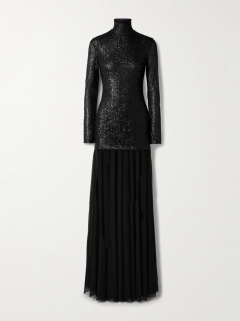 NORMA KAMALI Sequin-embellished Stretch-tulle Turtleneck Gown