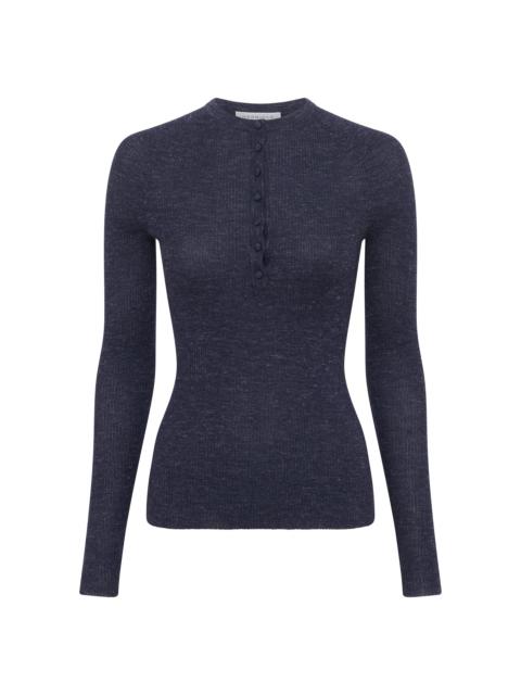 GABRIELA HEARST Anges Knit Henley in Navy Cashmere Silk with Hemp