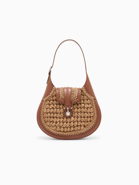 GIORGIO ARMANI SMALL HOBO BAG IN OLIVE-STITCH RAFFIA AND SMOOTH LEATHER
