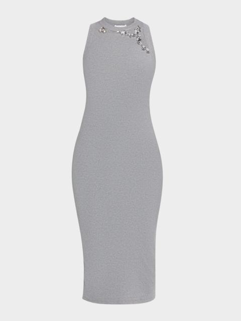 AREA Crystal Distressed Sleeveless Midi Tank Dress