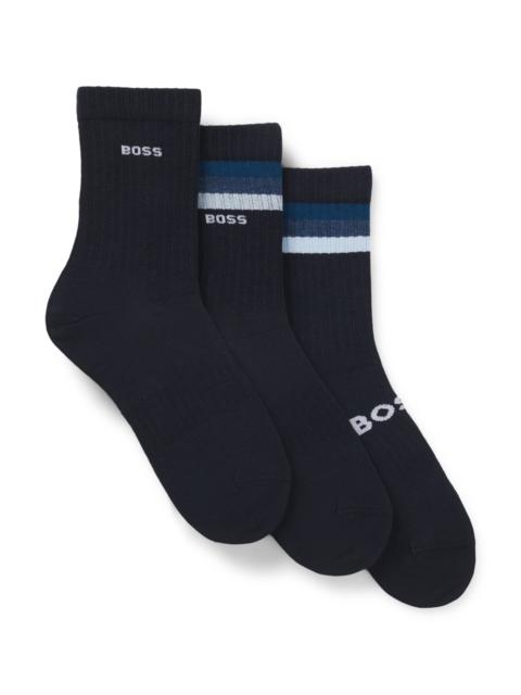 BOSS GIFT-BOXED THREE-PACK OF COTTON-BLEND ANKLE SOCKS
