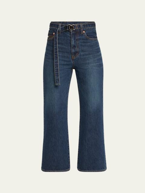 sacai Belted Bootcut Denim Capri Pants